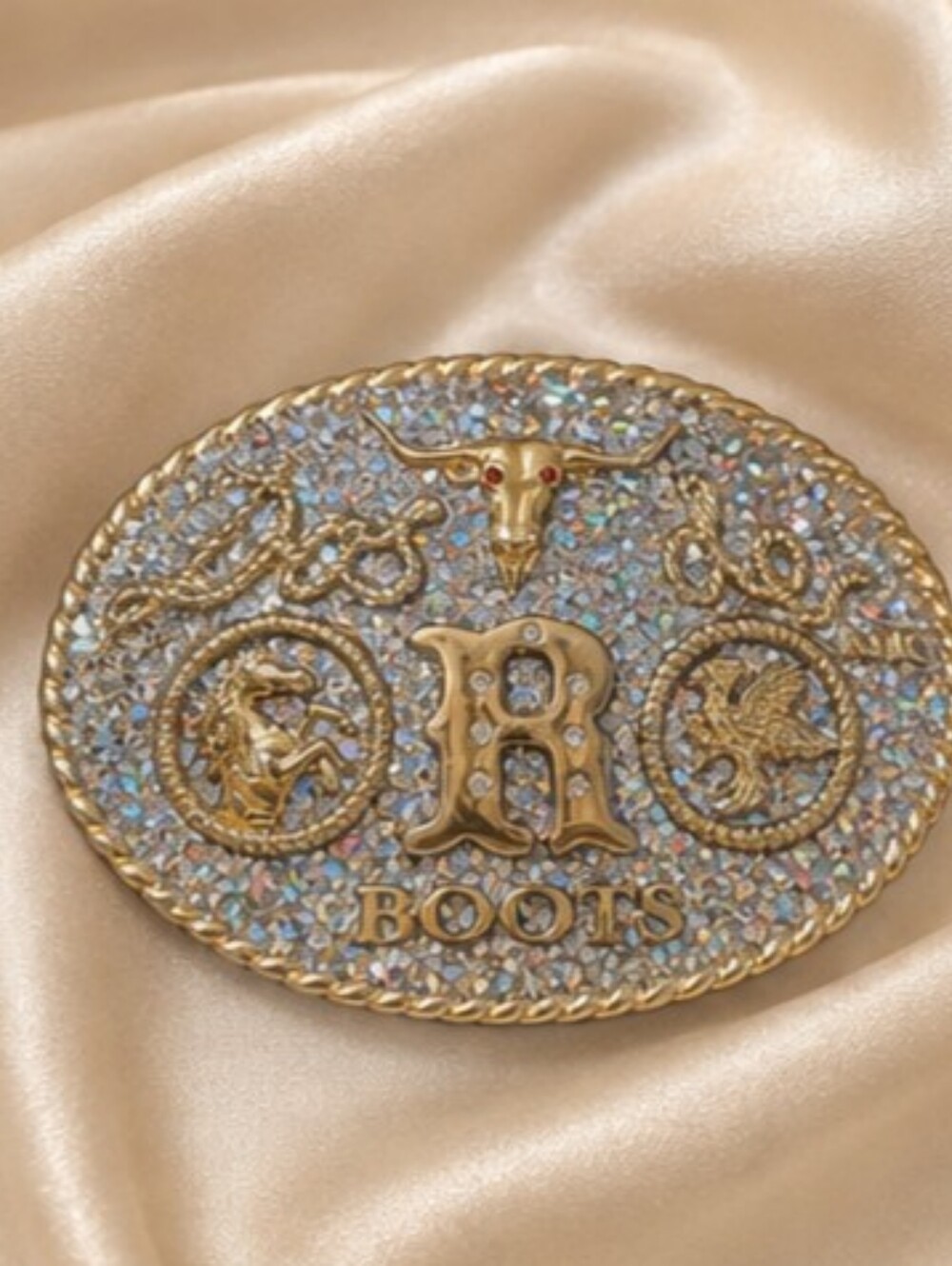 Dos De ORO Trophy Belt Buckle Teal Enamel Inlay Limited Edition Western Unisex